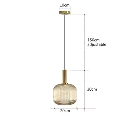 Luxora Nordic Glass Pendant Light, Brass Finish Warm Glow Hanging Lamp