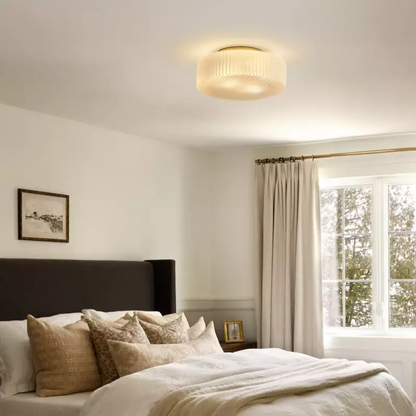 Royelux Modern Opaline Ribbed Glass Flush Mount Ceiling Light for Bedroom & Hallway