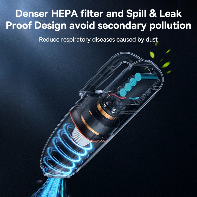 Wireless Car Vacuum Cleaner – Baseus AP02 with Roller Brush & LED Light