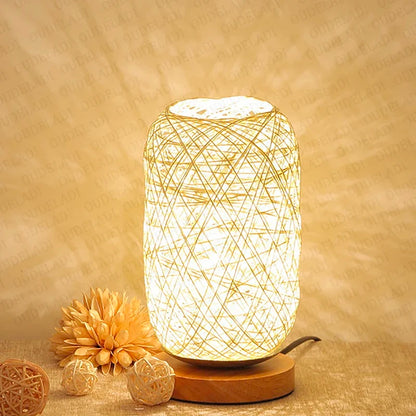 Royaleva Dimmable Rattan Ball Table Lamp with Wooden Base