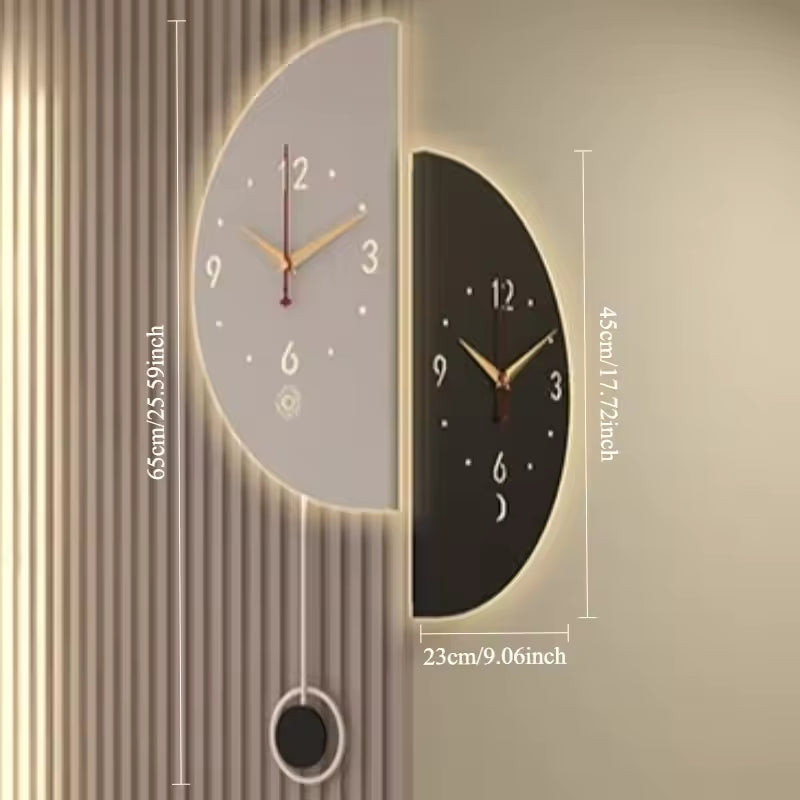 Royallure Modern Dual-Sided Large Wall Clock with Night Glow and Silent Sweep Decor