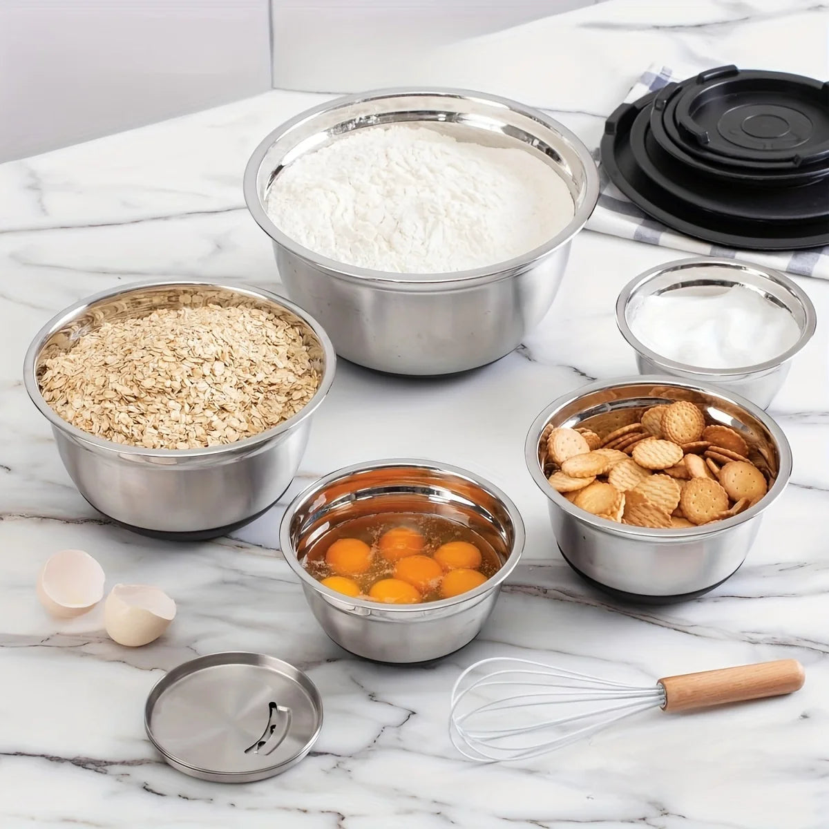Rayvia Professional Stainless Steel Mixing Bowl Set with Airtight Lids & Graters