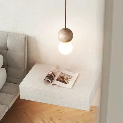 RoyaleGlow Minimalist Opal Glass Pendant Light with Yellow Travertine