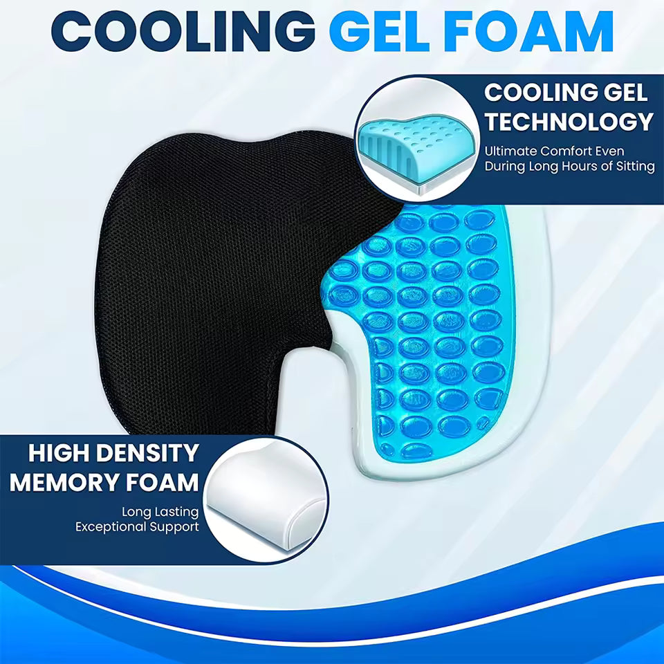 Royallure Gel Memory Foam Seat Cushion for Sciatica Relief – Ergonomic, Anti-Slip, Portable Design for Ultimate Comfort