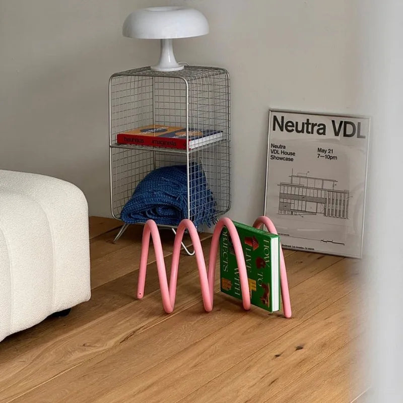 Royelux Modern Metal Loop Book & Magazine Display Organizer - Nordic Tabletop Rack