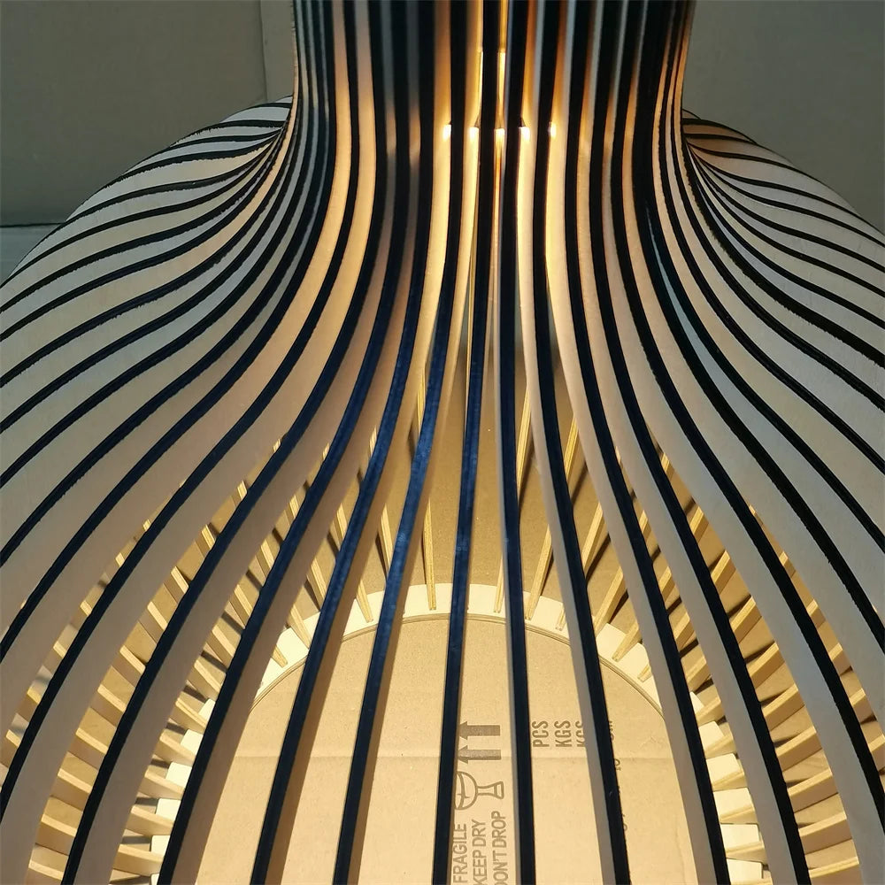 Royelux Modern Slatted Wooden Pendant Light for Dining Room Ambiance