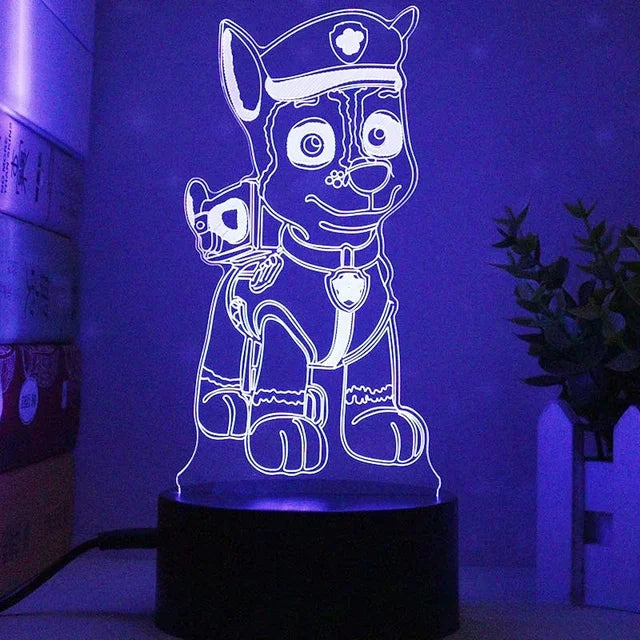 Paw Patrol Night Light for Kids - 3D Cartoon Bedroom Decor Lamp - Chase
