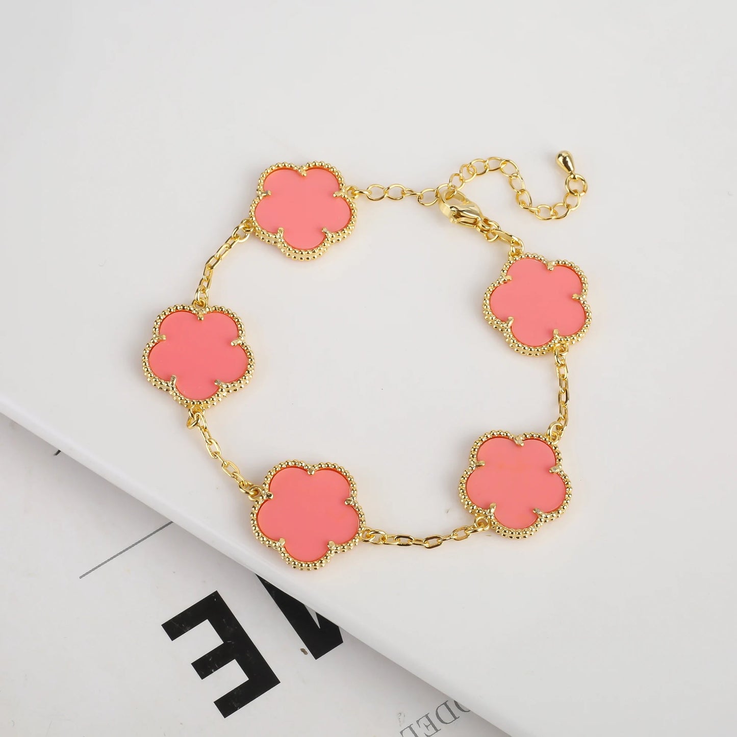 RoyaleGlow Vintage Clover Flower Pendant Gold Chain Bracelet