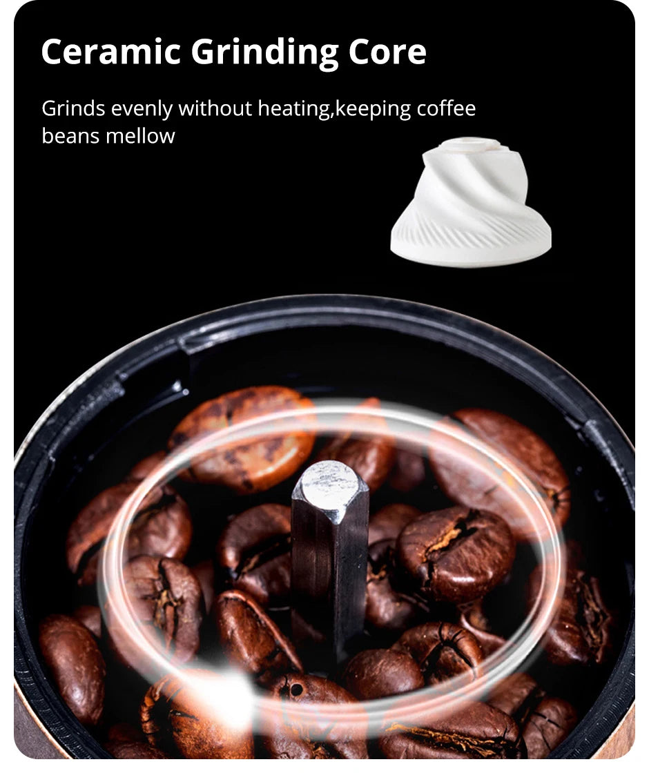 Luxora Wood Grain Manual Coffee Grinder - Portable Ceramic Hand Crank