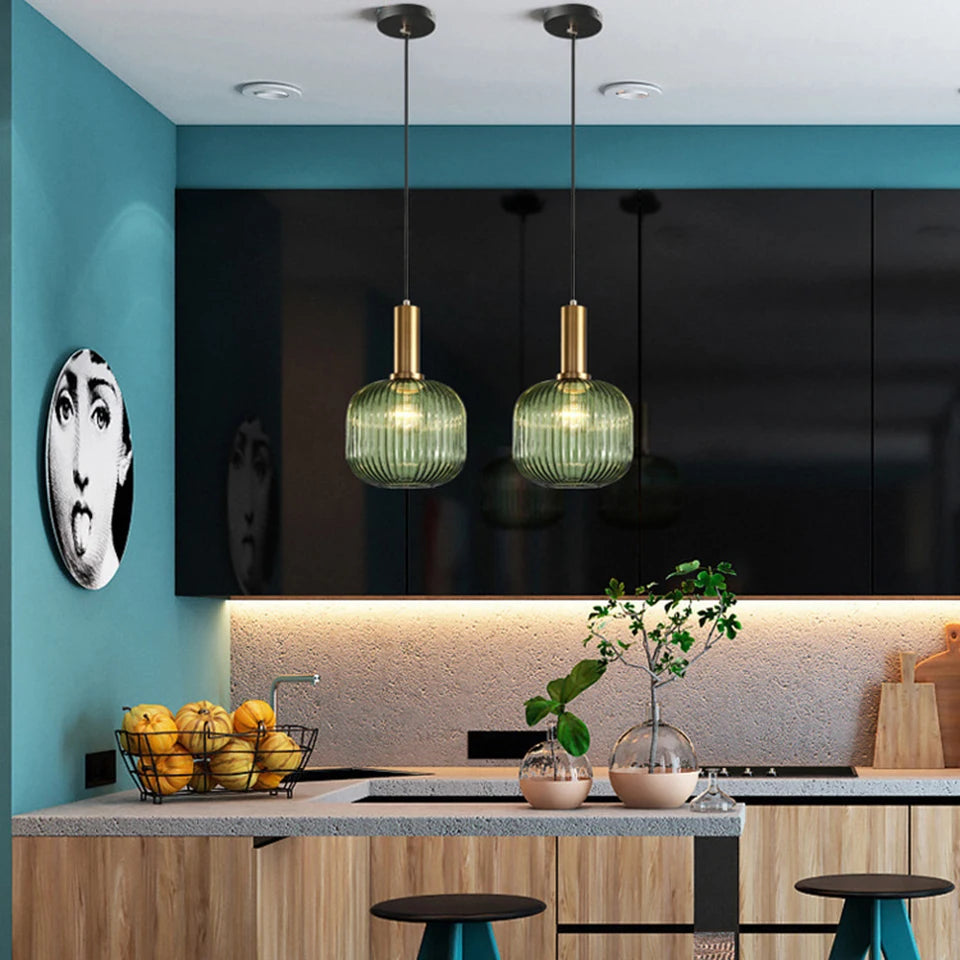 Luxora Nordic Glass Pendant Light, Brass Finish Warm Glow Hanging Lamp