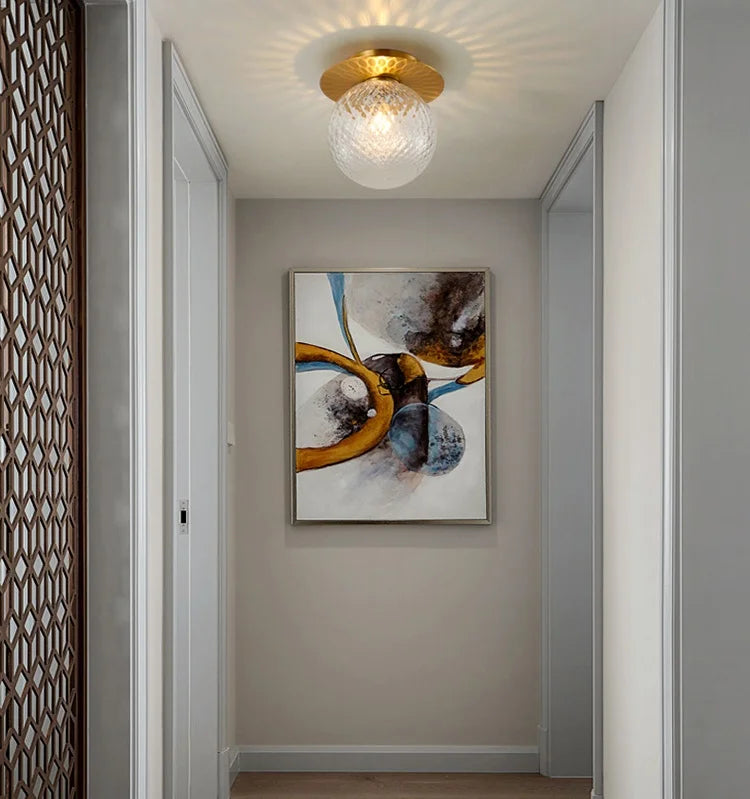 LuxRoyale Luxury Glass Globe Ceiling Light Brushed Brass Canopy