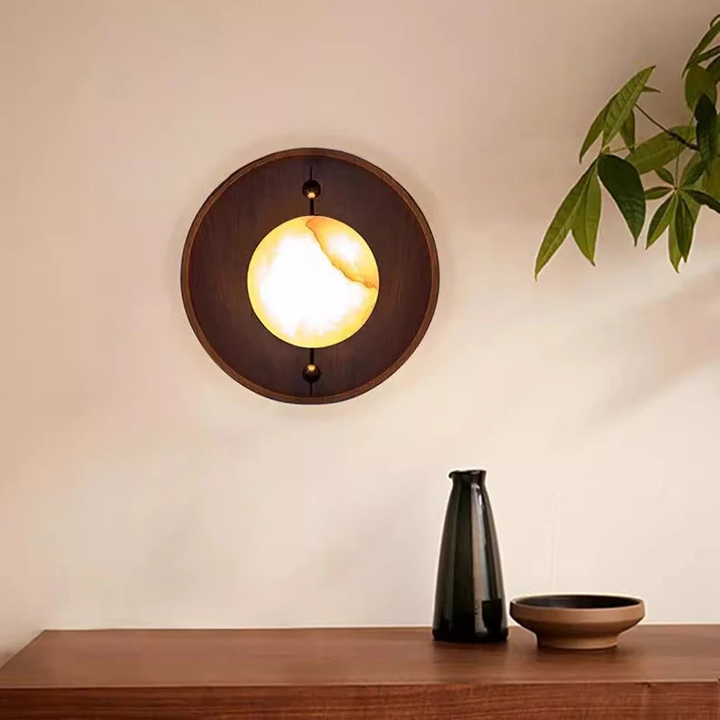 RoyaleGlow Alabaster Wood Wall Sconce - Modern Vintage Lighting with Marble