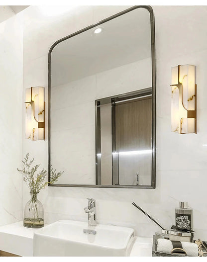 LuxRoyale Ariel Alabaster Wall Lamp With Brass Frame For Modern Living Rooms And Hallways
