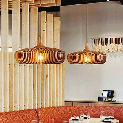 Lumora Japandi Wooden Pendant Light - Modern Minimalist Kitchen Island Lighting