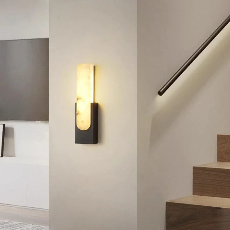 LuxRoyale Alabaster Wall Lamp With Veined Alabaster Shade And Brass Finish Modern Wall Sconce