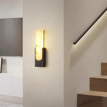 LuxRoyale Alabaster Wall Lamp With Veined Alabaster Shade And Brass Finish Modern Wall Sconce