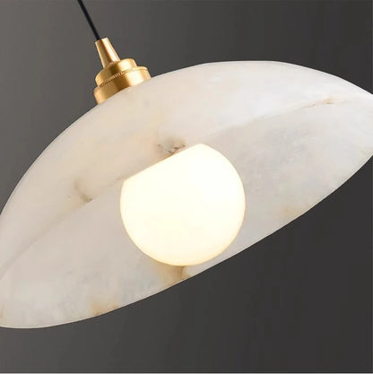 LuxRoyale Minimalist Alabaster Dome Pendant Light Adjustable Height