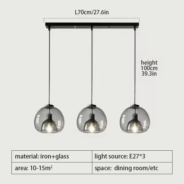 LuxRoyale Minimalist Smoked Glass Dome Pendant Light for Kitchen, Dining, Bar and Bedroom