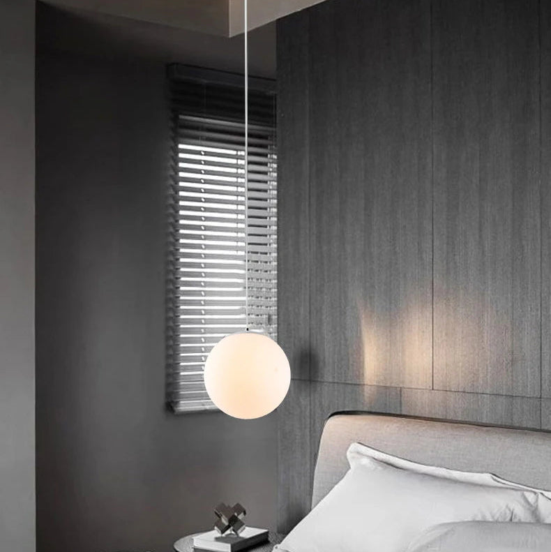 LuxRoyale Nordic Globe Milky Glass Pendant Light, Sphere Minimalist Pendant Lamp With Soft Glow