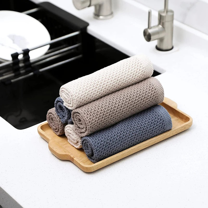 Luxora 6-Pack Honeycomb Cotton Kitchen Rags - Ultra Soft Absorbent Household Cleaning Cloth