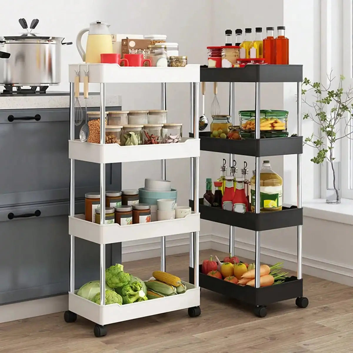 Royallure 3-Tier Rolling Utility Cart Slim Storage Rack for Kitchen & Bathroom
