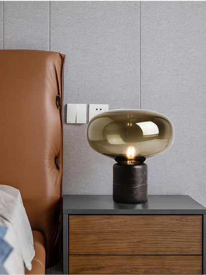 LuxRoyale Contemporary Amber Glass Table Lamp with Marble Base