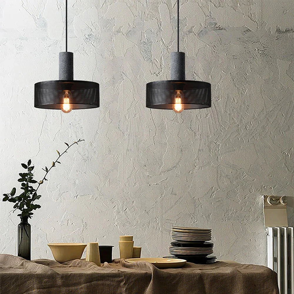 LuxRoyale Industrial Style Pendant Light for Cyber Loft, Vintage Charm, Mesh Cage Shade, Dimmable Edison Bulb