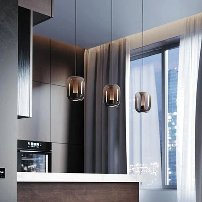Luxora Glass Pendant Light, Warm Amber Glow Modern Hanging Lamp for Dining Room