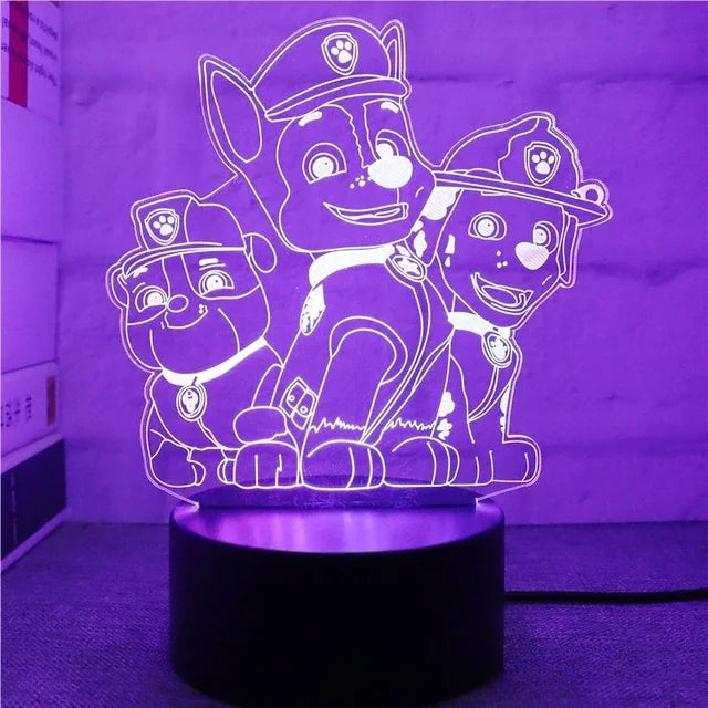 Paw Patrol Night Light for Kids - 3D Cartoon Bedroom Decor Lamp - Team