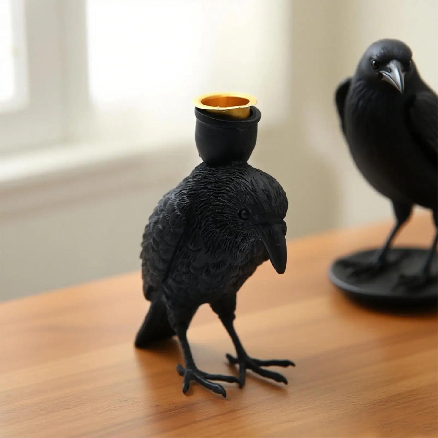 Halloween black crow candle holder decoration item, Halloween setup accessory, resin craft candle holder decoration item