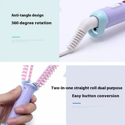 Rayvia Mini 2-in-1 Curling Iron Brush & Hair Straightener, Portable Travel Styler