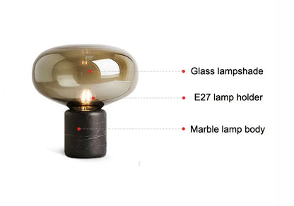 LuxRoyale Contemporary Amber Glass Table Lamp with Marble Base