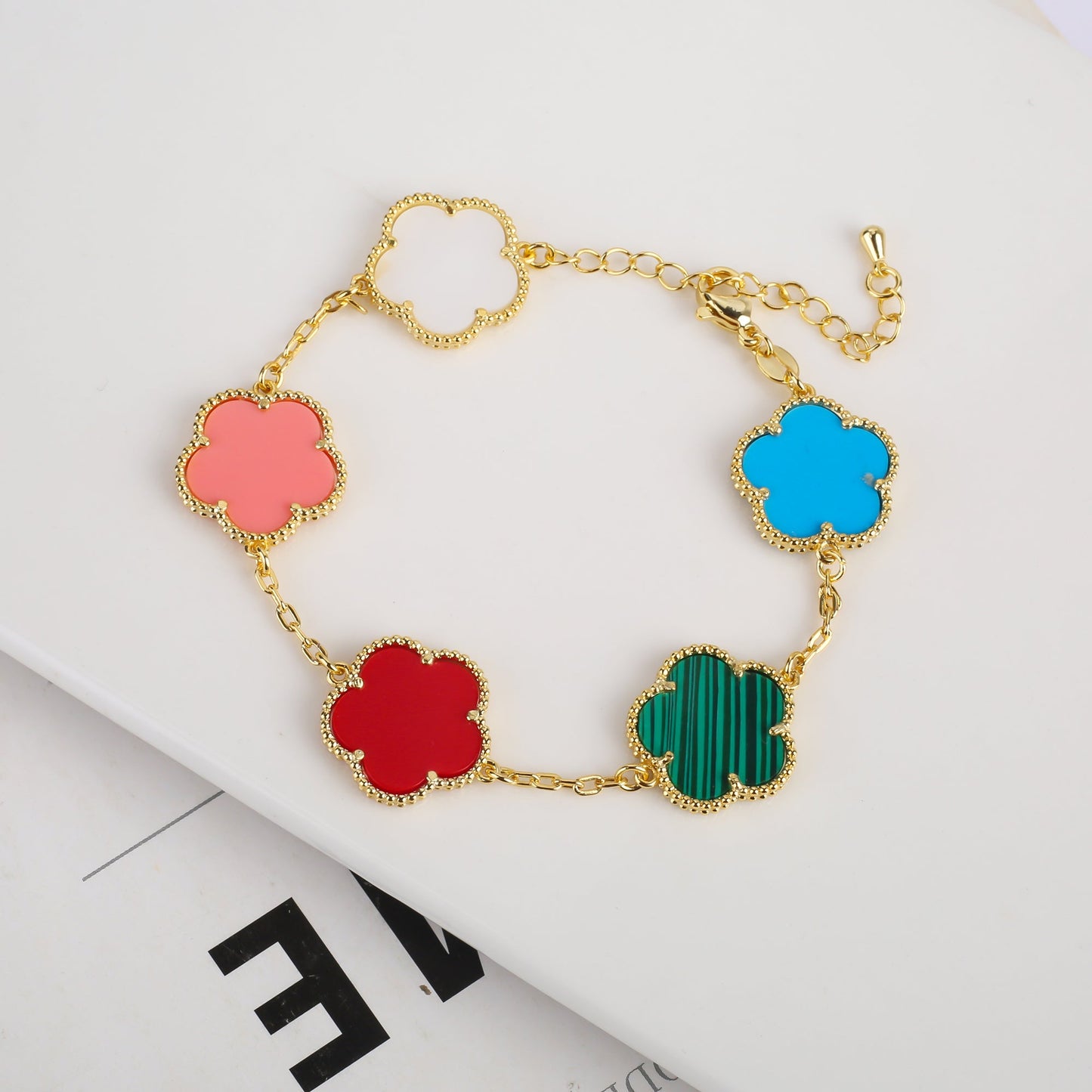 RoyaleGlow Vintage Clover Flower Pendant Gold Chain Bracelet