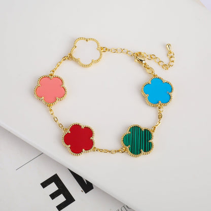 RoyaleGlow Vintage Clover Flower Pendant Gold Chain Bracelet