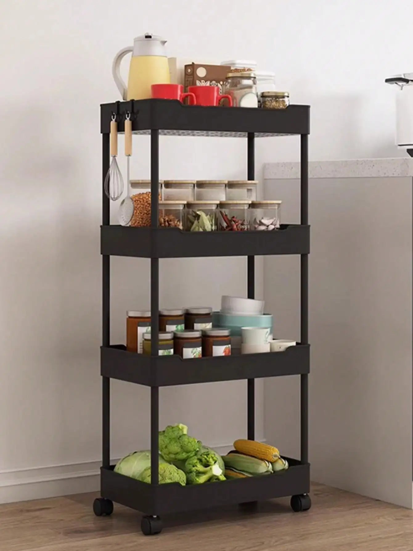 Royallure 3-Tier Rolling Utility Cart Slim Storage Rack for Kitchen & Bathroom