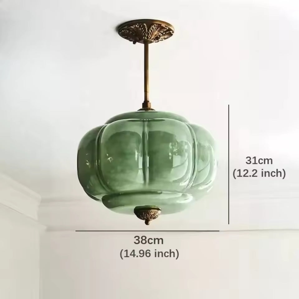 LuxRoyale Green Glass Pendant Lamp With Brass Accents