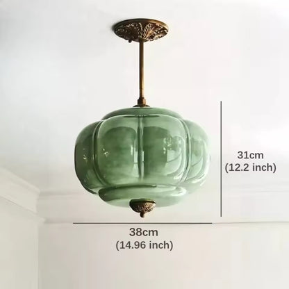 LuxRoyale Green Glass Pendant Lamp With Brass Accents