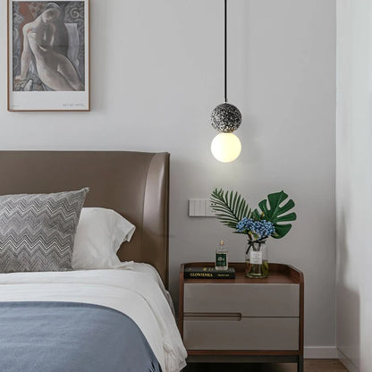RoyaleGlow Modern Lava Stone & Glass Pendant Light - Black & White Globe Ceiling Lamp