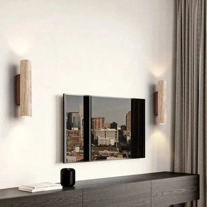 Lumora Travertine Up Down Wall Sconce, Modern Stone Wall Light Luxury with Two Way Glow