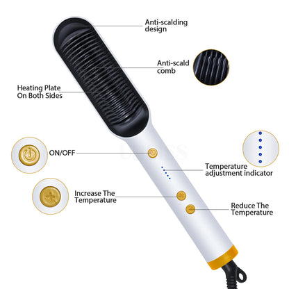 Royallure Professional Hair Straightening Brush with Adjustable Heat Settings for Shiny, Healthy Hair
