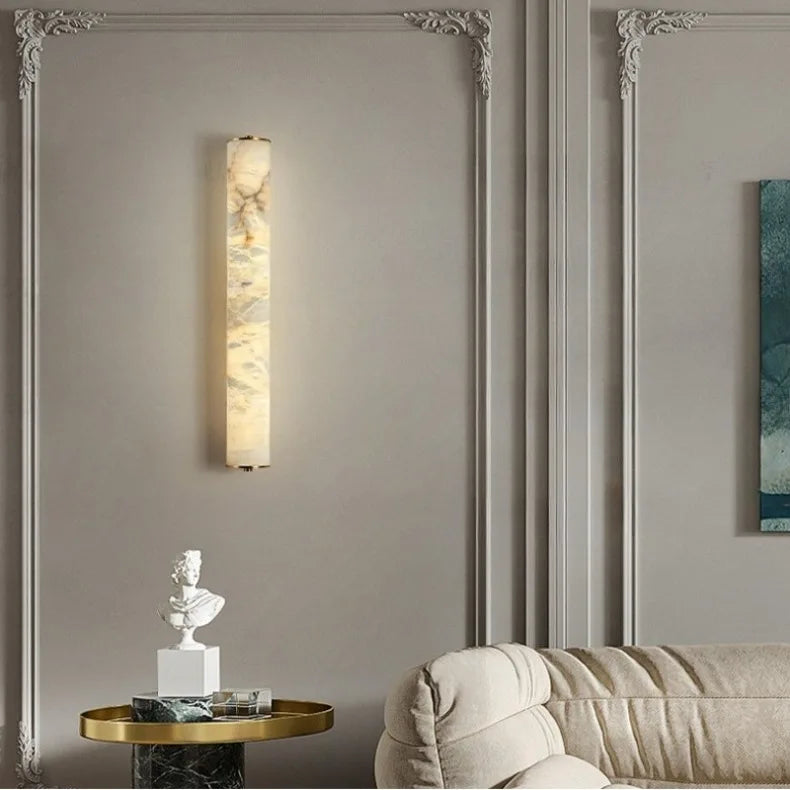 LuxRoyale Spanish Cylindrical Snowflake Marble Wall Lamp, Hand Finished Copper Luxury