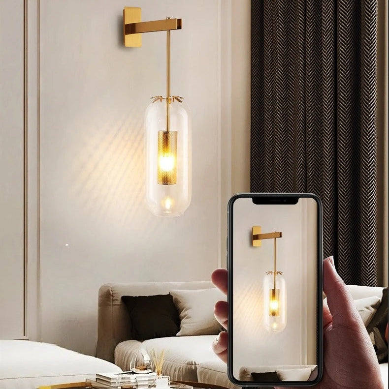 Luxora Gold Finish Glass Cylinder Wall Sconce - Modern Honeycomb Lighting