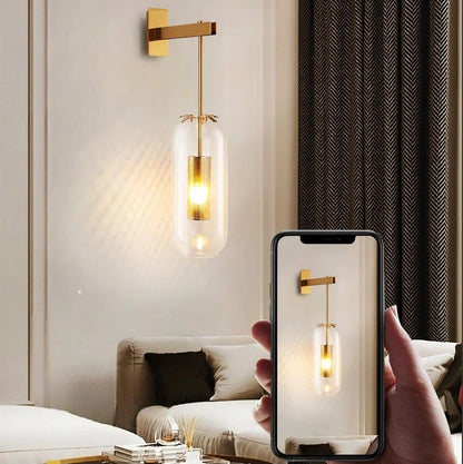 Luxora Gold Finish Glass Cylinder Wall Sconce - Modern Honeycomb Lighting