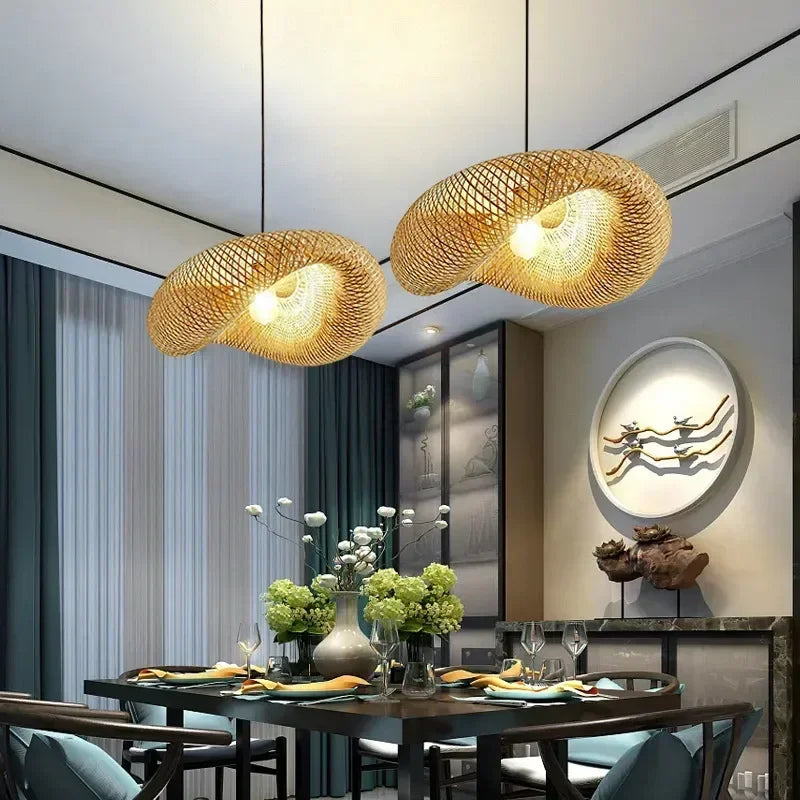 Bamboo Woven Pendant Light - Handcrafted Rattan Hanging Ceiling Lamp - Default Title