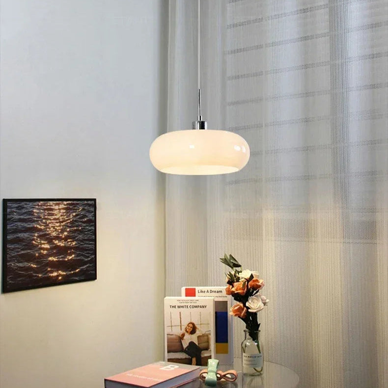 Royelux Modern Bauhaus Glass Pendant Light - Hand-Blown Opal Shade Warm Glow