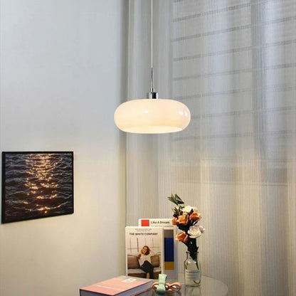 Royelux Modern Bauhaus Glass Pendant Light - Hand-Blown Opal Shade Warm Glow