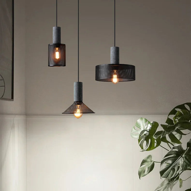 LuxRoyale Industrial Style Pendant Light for Cyber Loft, Vintage Charm, Mesh Cage Shade, Dimmable Edison Bulb