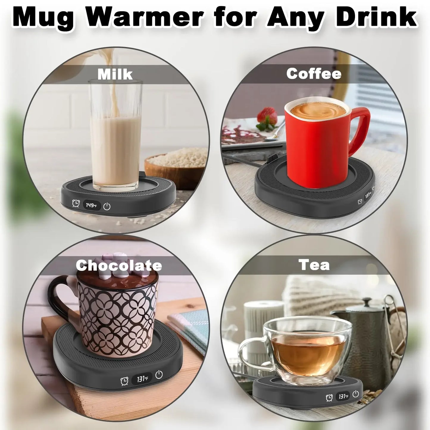 Smart Electric Mug Warmer – 3-Temp Control & Auto Shut-Off for Home & Office