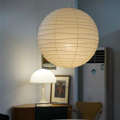 LuxRoyale Japanese Rice Paper Globe Pendant Light, Wabi Sabi Hanging Lamp