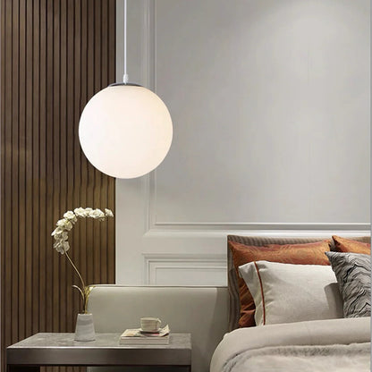 LuxRoyale Nordic Globe Milky Glass Pendant Light, Sphere Minimalist Pendant Lamp With Soft Glow